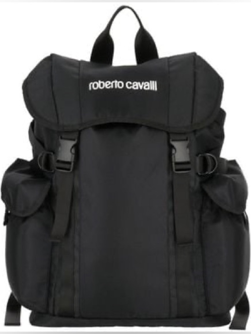 Roberto Cavalli Black Unisex Nylon Logo Flap Backpack